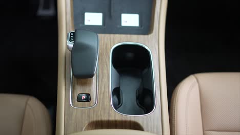 interior of luxury electric car, high-end electric car brand seres, gear lever
