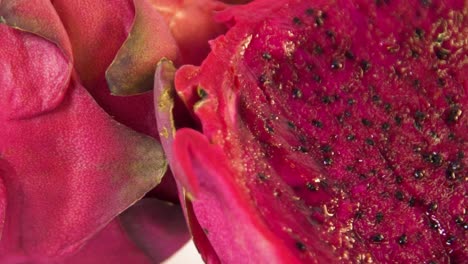 macro shot of fresh red dragon fruit on turn table