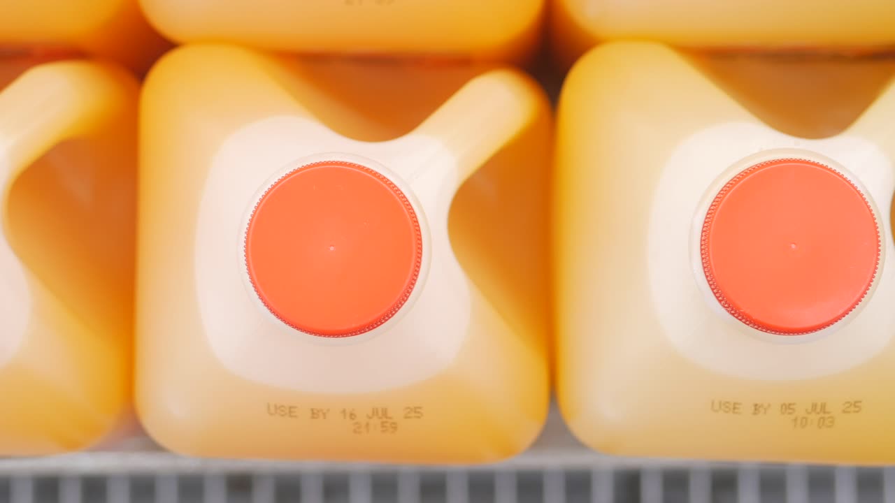 Rows of orange juice cartons