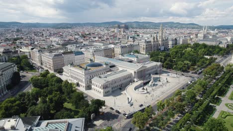 aerial overview of the austrian parliament building in vienna, showcasing its neoclassical architecture and surrounding cityscape