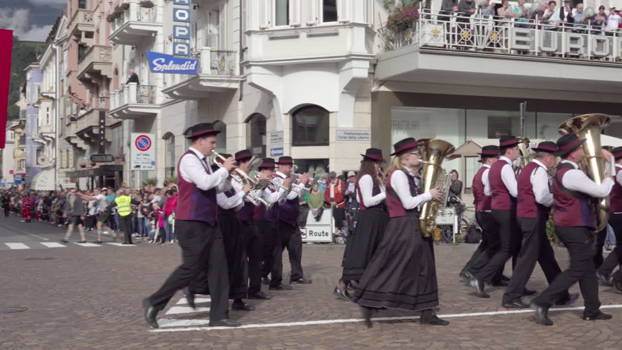 Traditional Marching Band Parade in a European Town