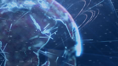 animación del globo con procesamiento de datos a través de una red de conexiones en fondo negro