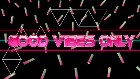 animación de buenas vibraciones sólo sobre formas geométricas y rodillos coloridos sobre fondo negro