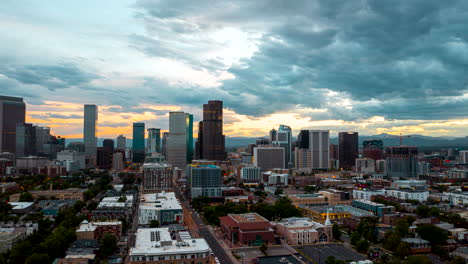 aerial timelapse of denver, colorado at sunset