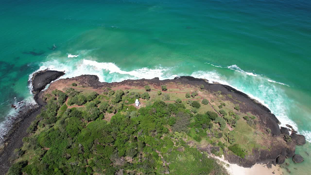Top View Of Fingal Head And Lighthouse In NSW, Australia - Drone Shot