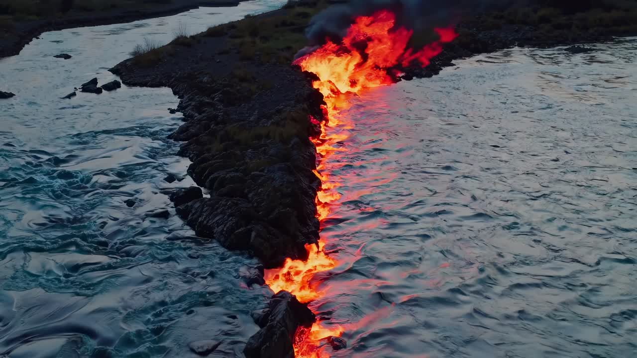 Flytande lava möter flodvatten