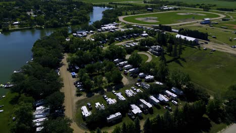 a large rural rv park and camping trailer campground in the small lakeside country vacation summer tourist destination of killarney manitoba western canada