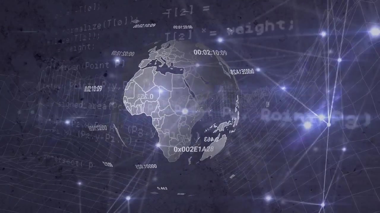 Animation of globe, connections and numbers on navy background