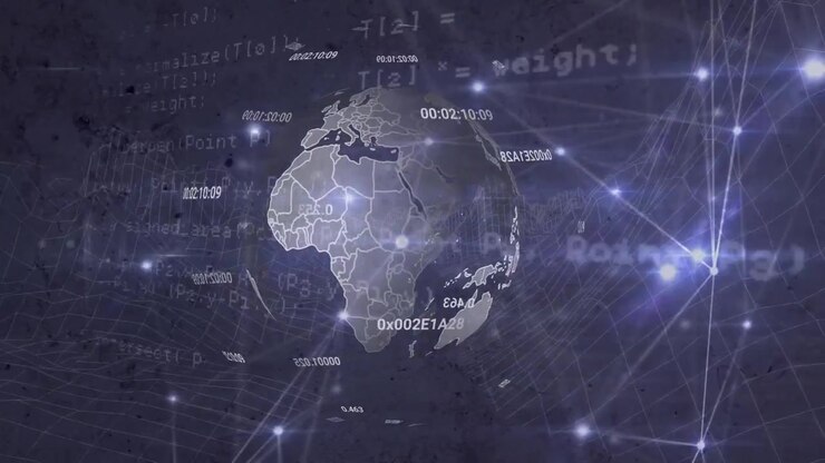 Animation of globe, connections and numbers on navy background