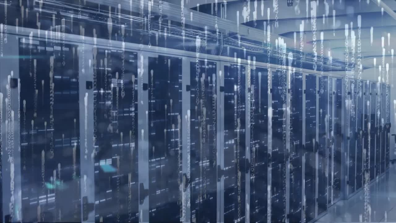 Animation of binary coding and data processing over computer servers