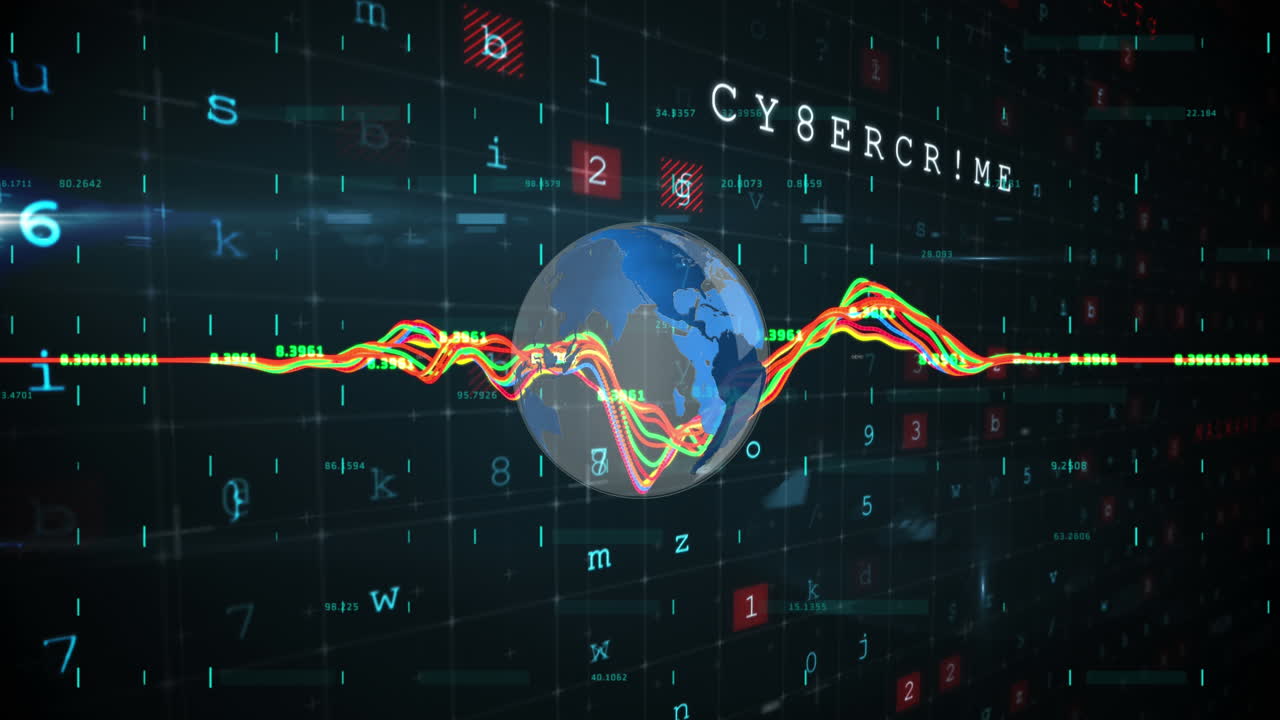 video compuesto digital del globo girando contra el procesamiento de datos en el fondo