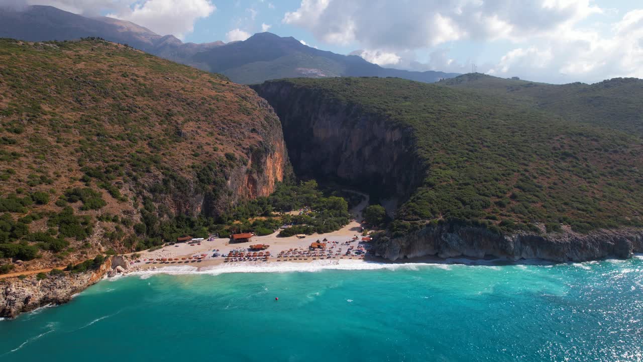Secret beach of Gjipe in Albania, most beautiful beach on Mediterranean shoreline