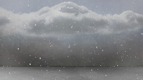 animación de nieve cayendo en bucle sin costuras sobre el cielo nublado en el fondo