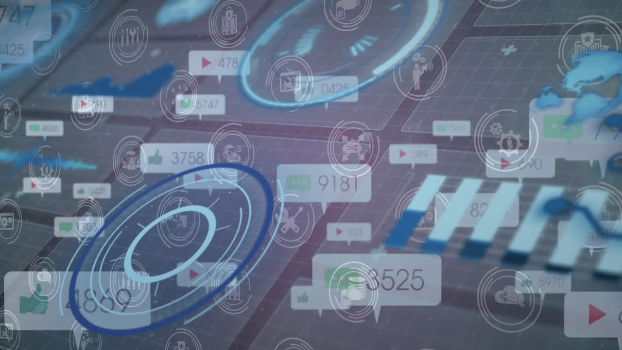 Animation of data processing over media icons