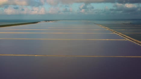 aerial view of endless salt production at las coloradas lakes in mexico during dusk
