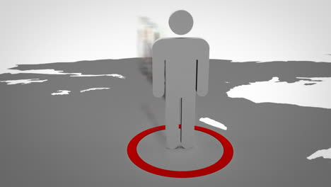 3d silhouette appearing on a map displaying business videos