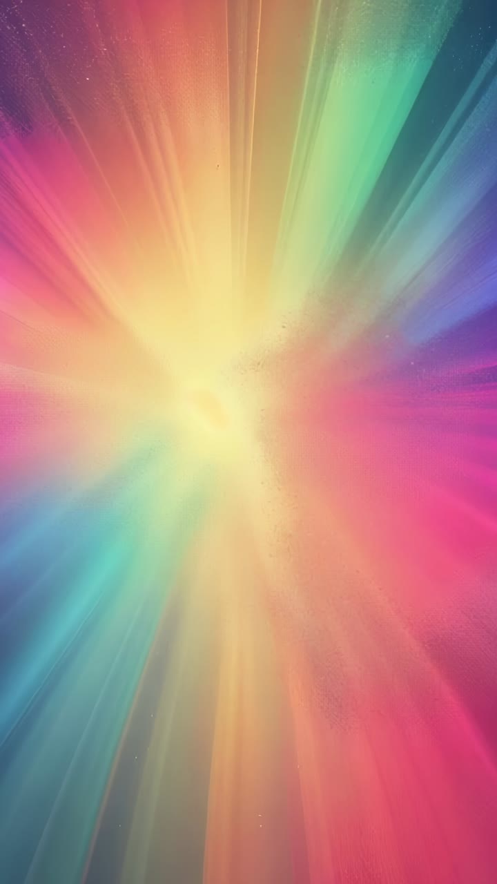 Vertical video: Starting animation with color rays intensifying yellow core, particles dispersing