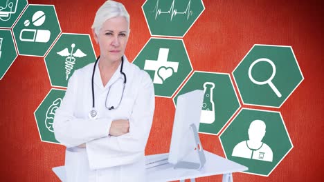 animation of female doctor over medical icons