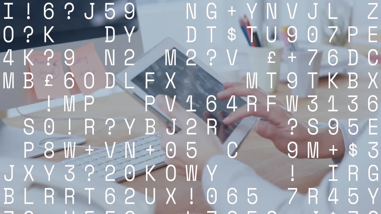 Animation of data processing over caucasian businesswoman using tablet in office