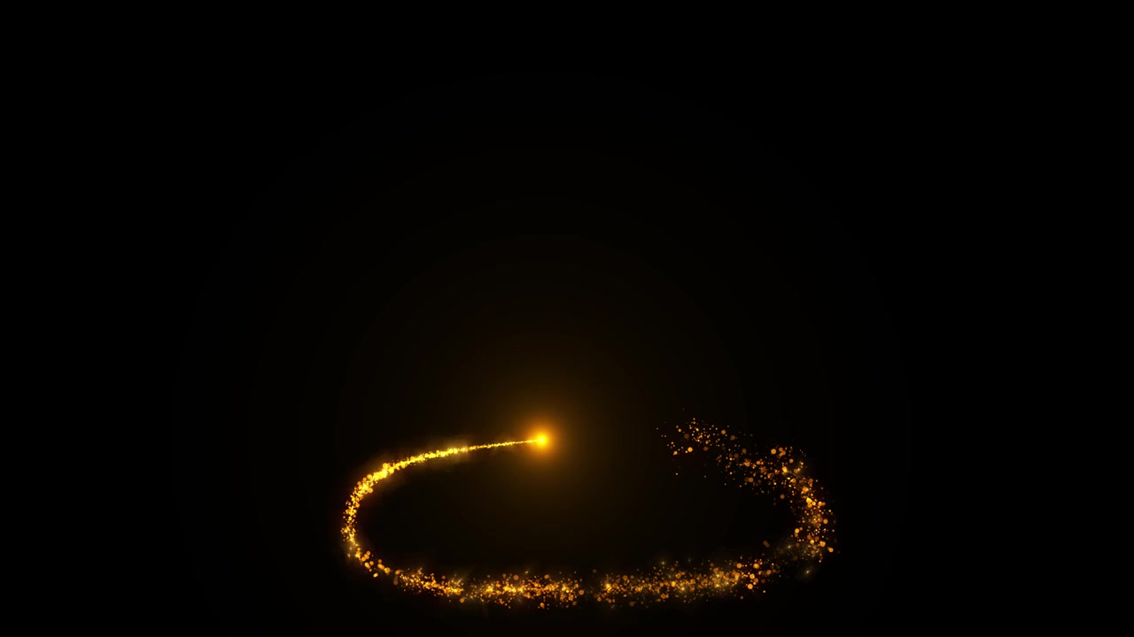 Golden spark trail glowing particles creating smooth curved motion background cinematic light effect
