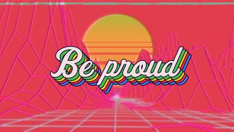 animation of be proud rainbow text on seamless loop metaverse