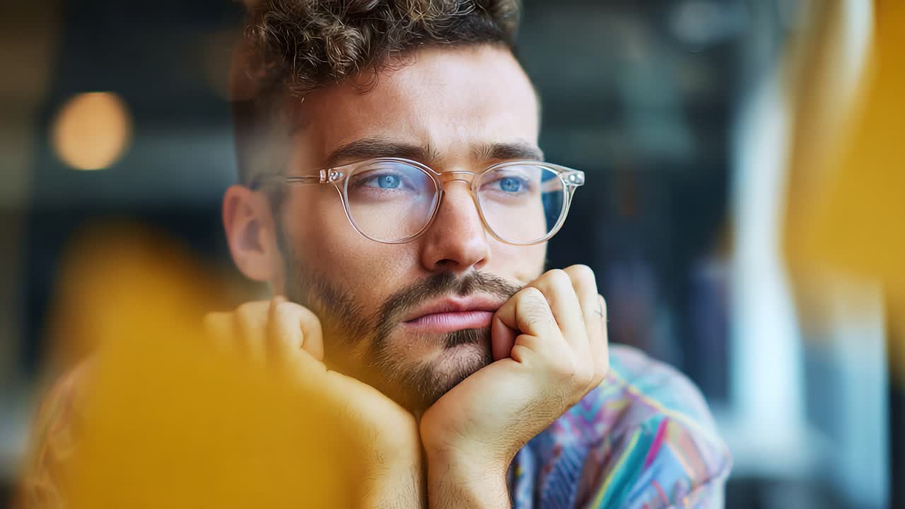 A contemplative individual gazes thoughtfully through a window, showcasing emotions of introspection and perhaps a touch of melancholy, as reflections add depth to the moment