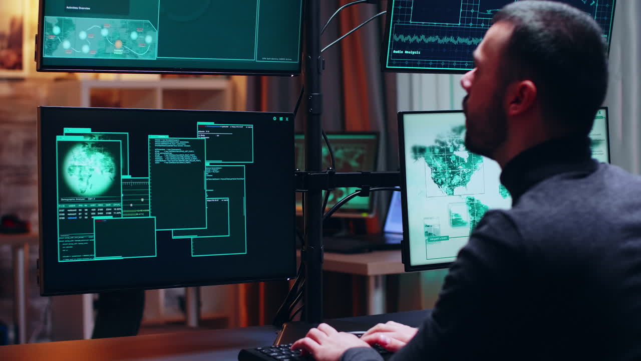 View of male hacker coding a dangerous virus