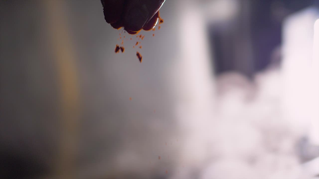 cocinero añadiendo especias a los alimentos