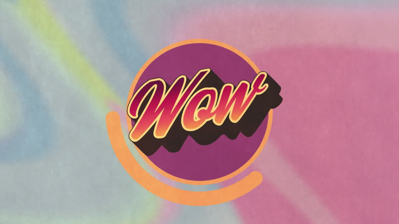 animación del texto, wow, en rojo, sobre un fondo rosa y azul suave