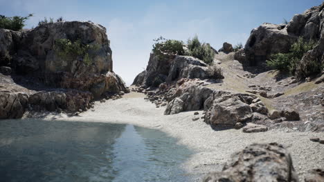 coastal view of a sand beach with cliffs