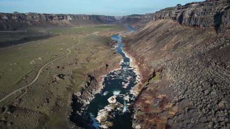 aerial view of snake river canyon by twin falls, idaho usa, cinematic drone shot