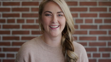 portrait beautiful young blonde woman laughing happy successful female student enjoying lifestyle slow motion