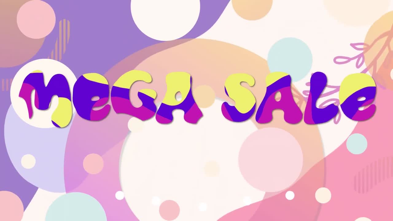 백색 배경의 모양 위에 메가 판매 텍스트의 애니메이션