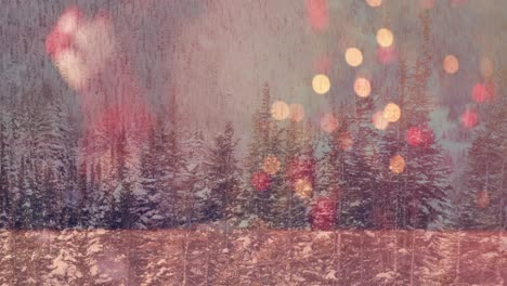 animation of multiple flickering yellow and red spots of light over winter scenery