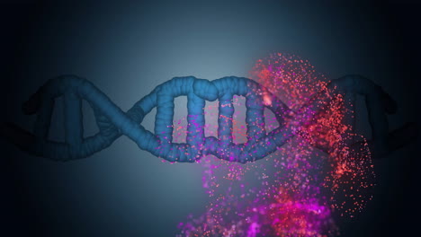 dna strand with particles and glowing effects, scientific data processing animation