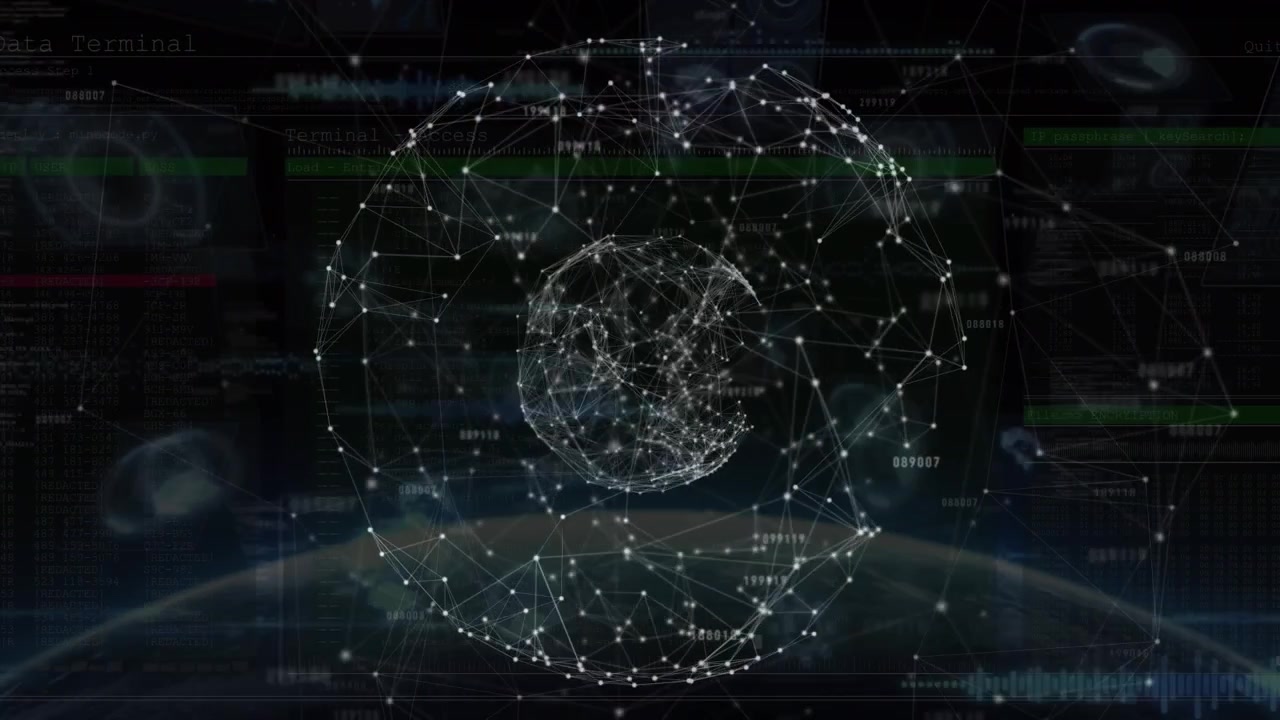 Animation of network of connections spinning with over globe