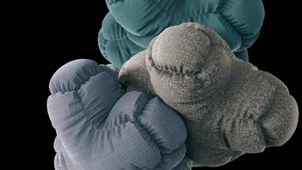 Heap of soft bodies spinning around. 3d animation