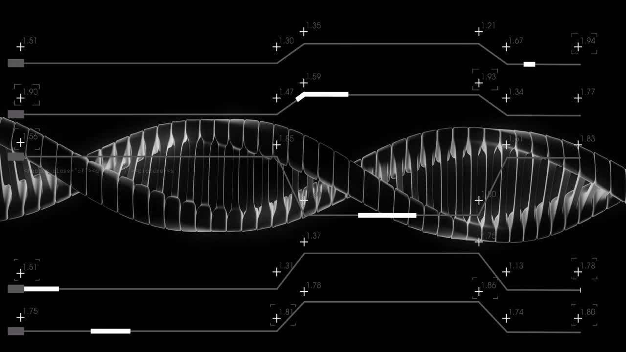 DNA strand and binary coding processing scientific data in animation