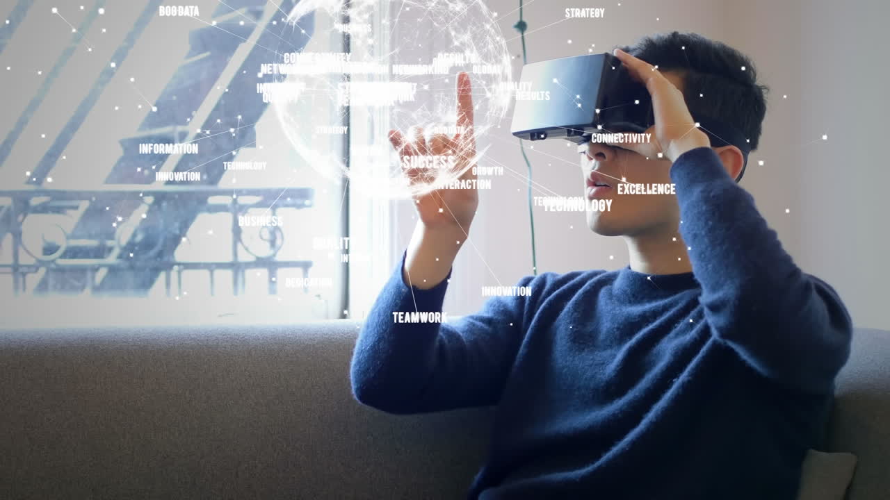 Young man on the couch using virtual reality