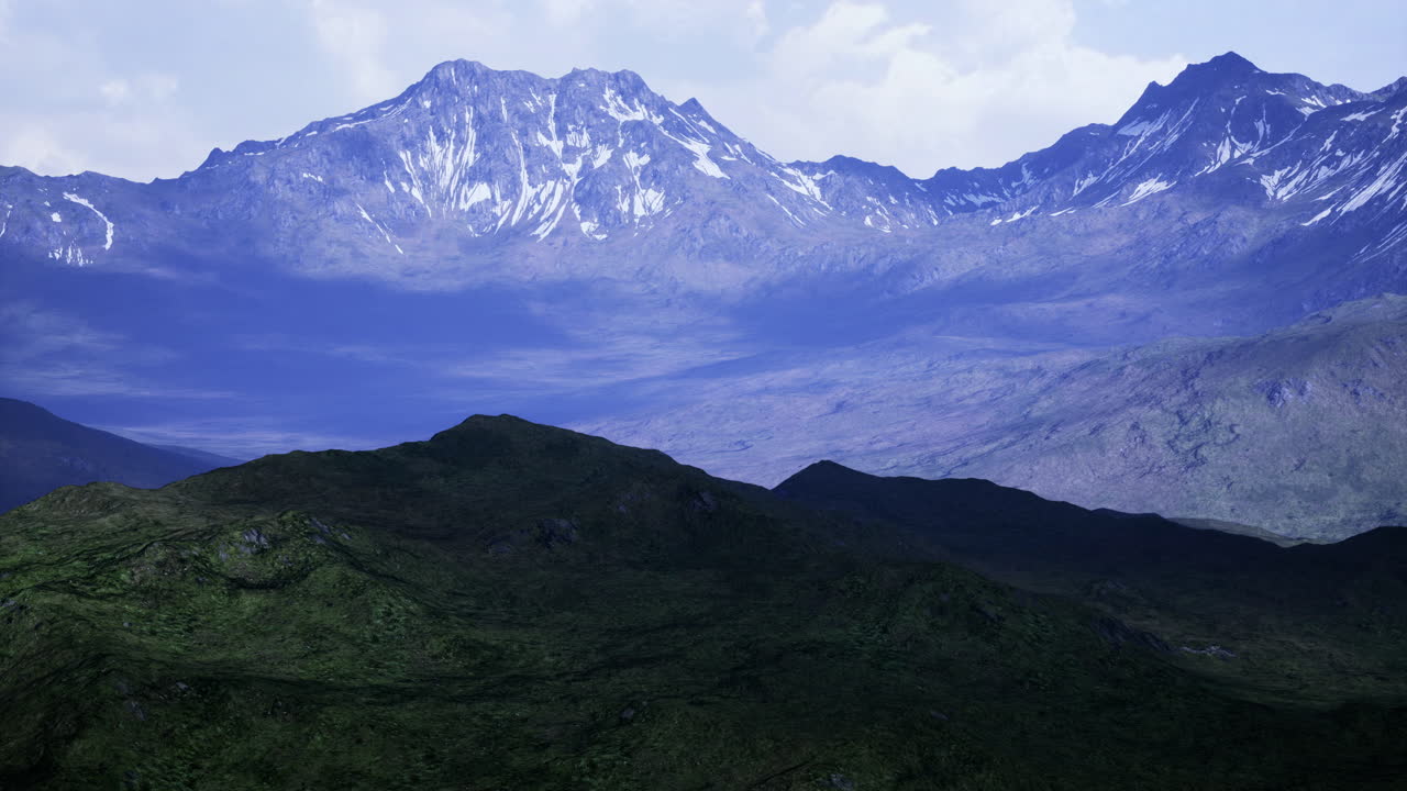 Majestic mountain landscape under soft blue skies at dawn inspiration
