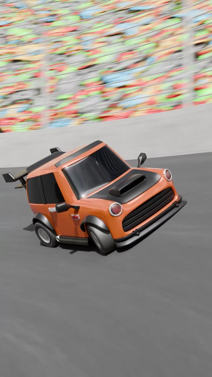Auto da corsa in stile cartoni animati su una pista