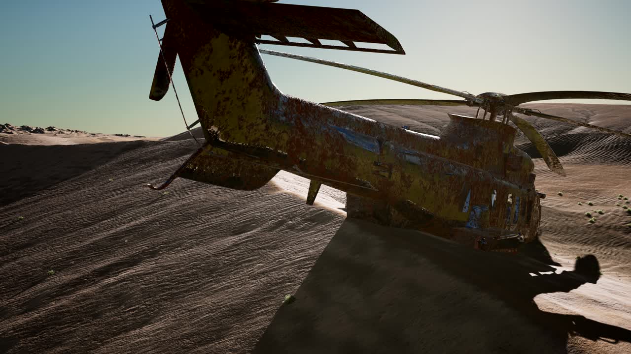 해가 지면서 사막에서  ⁇ 은 군용 헬리 ⁇ 터