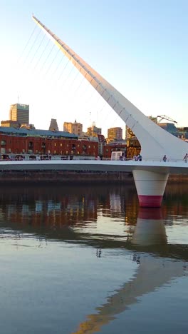 vertical landscape of puerto madero woman’s bridge, touristic landmark of buenos aires city