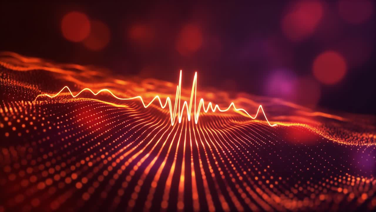 Abstract Glowing Waveform Pulsating on Digital Background