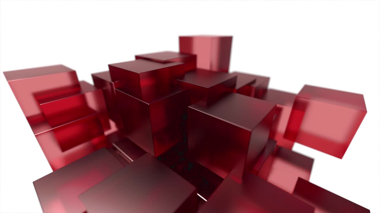 bloques de vidrio cubos flotantes entrelazados tecnología abstracta movimiento de fondo bucle 4k