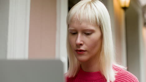 happy woman using laptop