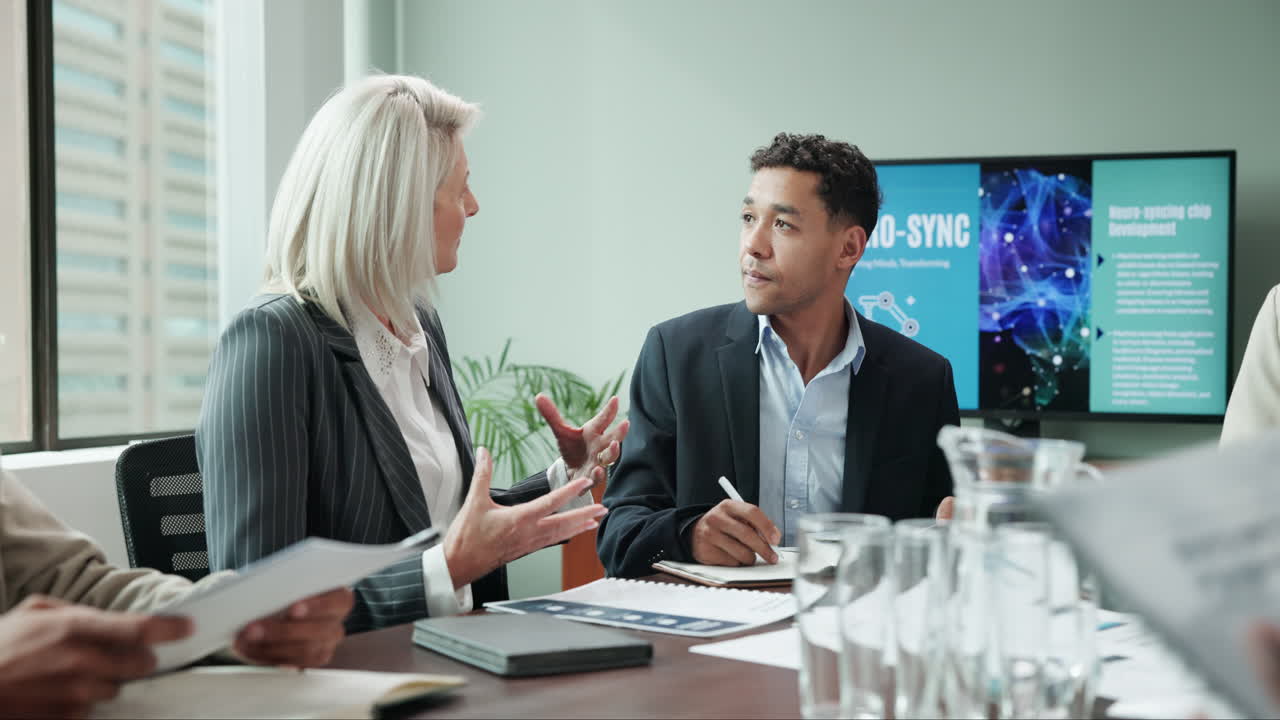 Business meeting with diverse professionals discussing strategy