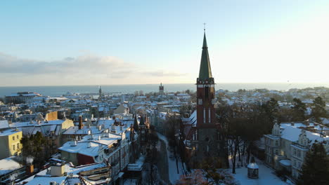 garrison church of saint george at center of cityscape of sopot in poland