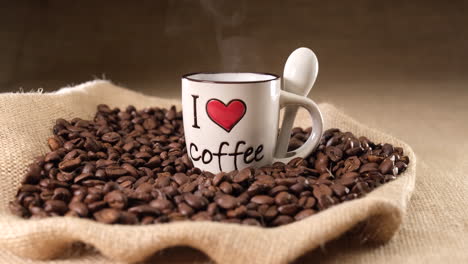 coffee hot steaming on i love coffee cup