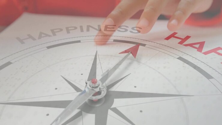 Animation of compass with text over caucasian child reading braille